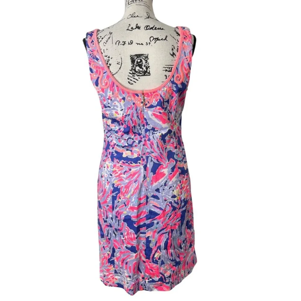 Lilly Pulitzer Lyssa Sleeveless Dress V-Neck Floral Pink Blue Womens Size 6 - Picture 3 of 8